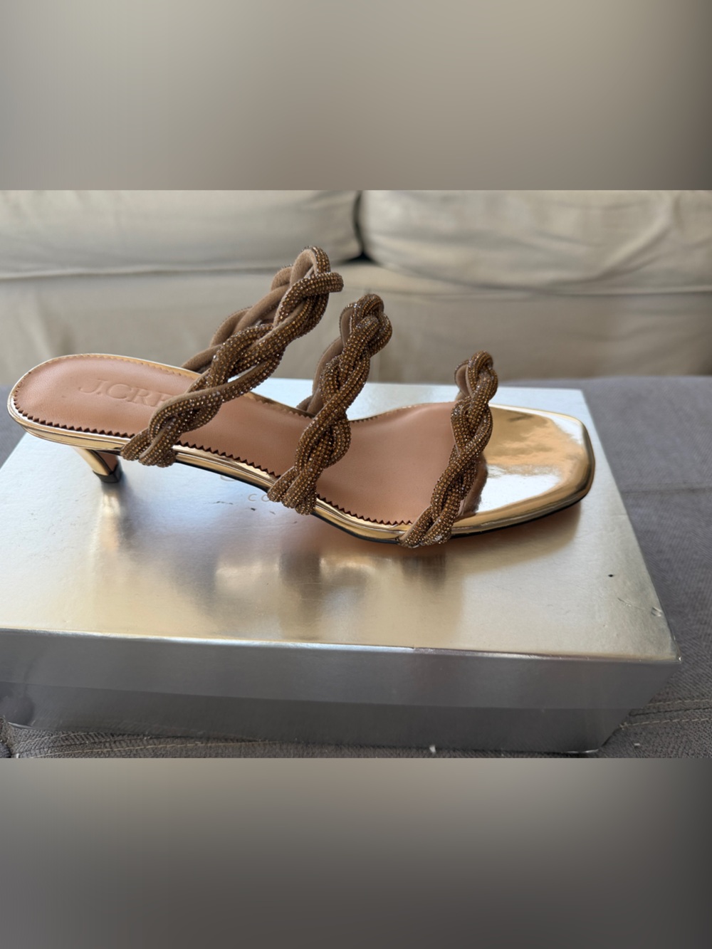 J.Crew Crystal Braided TripleStrap Metallic Sandal